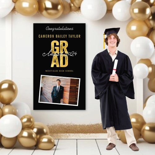 Bold GRAD Class Of 2024 Photo Graduation Party Banner