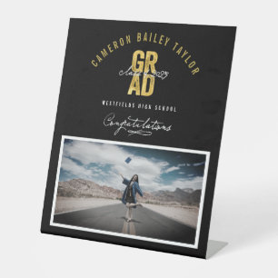 Bold GRAD Class Of 2025 Photo Graduation Party Pedestal Sign