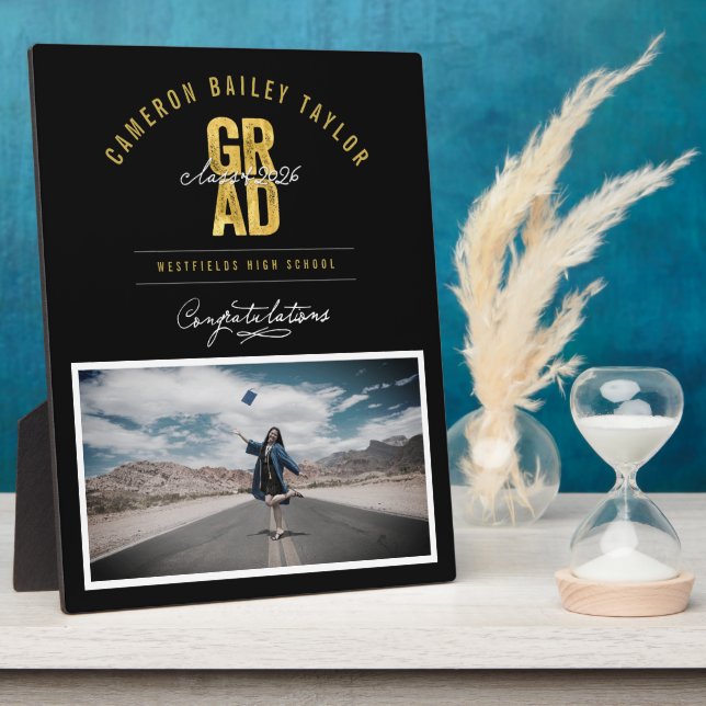 Bold GRAD Class Of 2026 Photo Graduation Party Plaque (Side)