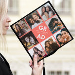 Bold Grad Coral 8 Photo Collage Graduation Cap Topper<br><div class="desc">Celebrate your graduation day in style with a photo collage graduation cap topper! The custom graduation cap topper features "Grad" in bold white lettering with a coral background (or color of your choice) surrounded by 8 of the graduate's favorite photos. Choose photos of your friends, family, pets, etc. Personalize the...</div>