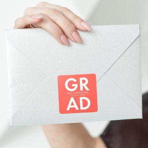 Bold Grad Coral Graduation Square Sticker