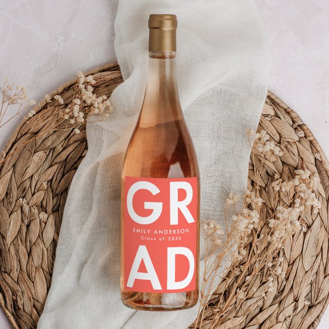 Bold Grad Coral Graduation Wine Label (Creator Uploaded)