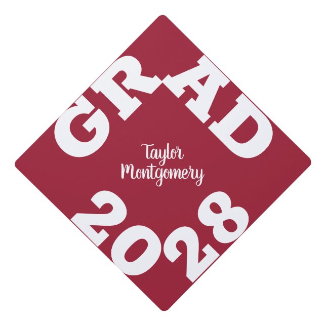 Bold GRAD Crimson Graduation Cap Topper (Front)