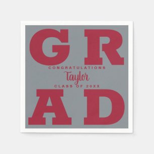 Bold GRAD   Crimson Red on Red Graduation Napkins