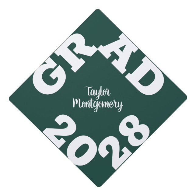 Bold GRAD Dark Green  Graduation Cap Topper (Front)