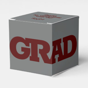 Bold GRAD Dark Maroon on Gray Graduation Party Favor Boxes