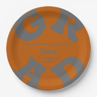 Bold GRAD | Gray on Burnt Orange Graduation Plates