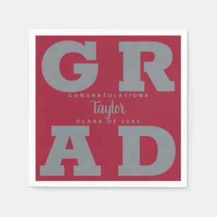 Bold GRAD Gray on Crimson Red Graduation Napkins