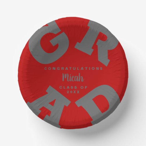 Bold GRAD Gray on Scarlet Red Graduation Paper Bowls