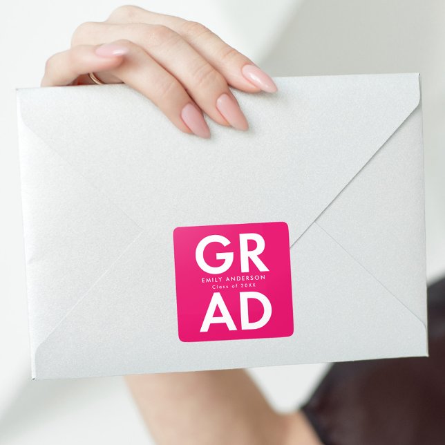 Bold Grad Hot Pink Graduation Square Sticker (Creator Uploaded)