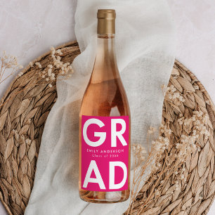 Bold Grad Hot Pink Graduation Wine Label
