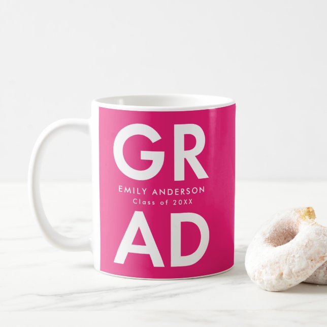 Bold Grad Hot Pink Photo Graduation Coffee Mug (With Donut)