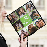 Bold Grad Lime Green 8 Photo Collage Graduation Cap Topper<br><div class="desc">Celebrate your graduation day in style with a photo collage graduation cap topper! The custom graduation cap topper features "Grad" in bold white lettering with a lime green background (or color of your choice) surrounded by 8 of the graduate's favorite photos. Choose photos of your friends, family, pets, etc. Personalize...</div>