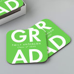 Bold Grad Lime Green Graduation Party Square Paper Coaster<br><div class="desc">Custom graduation paper coasters featuring "Grad" in bold white lettering with a lime green background. Personalize the graduation coasters by adding the graduate's name and graduation year. The personalized graduation coasters are perfect for both high school and college graduation parties.</div>