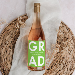 Bold Grad Lime Green Graduation Wine Label