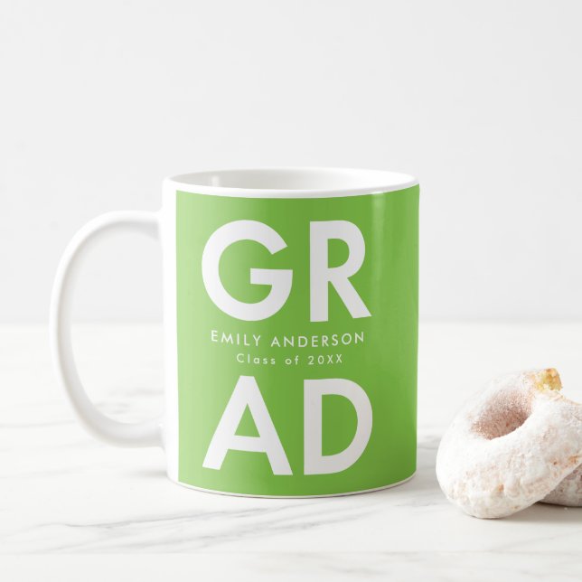 Bold Grad Lime Green Photo Graduation Coffee Mug (With Donut)