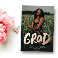 Bold grad modern gold one photo graduation foil invitation