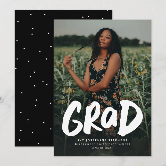 Bold grad modern trendy one photo graduation announcement (Front/Back)