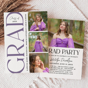 Bold Grad Multi Photo Graduation Party Letterpress Photo Cards