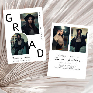 Bold GRAD Multiple Photo Black & White Graduation Invitation