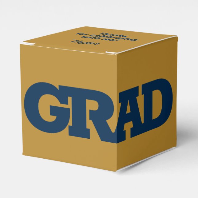 Bold GRAD Navy and Gold Graduation Party Favor Boxes (Front Side)
