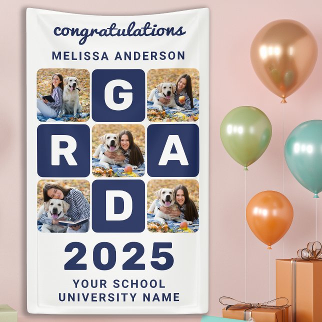 Bold Grad Personalized 5 Photo Collage Graduation Banner (Creator Uploaded)
