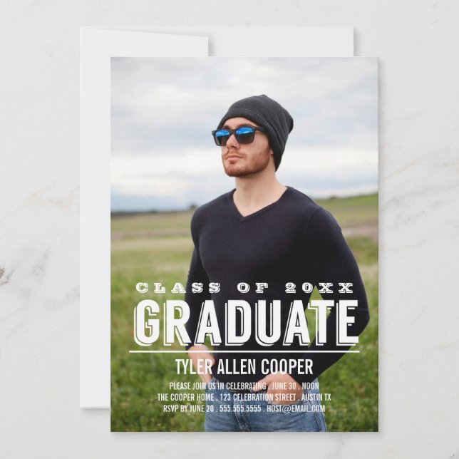 BOLD GRAD Photo Graduation Party Announcement (Front)
