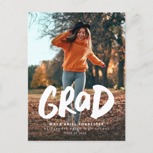 Bold grad photo graduation postcard invitation
