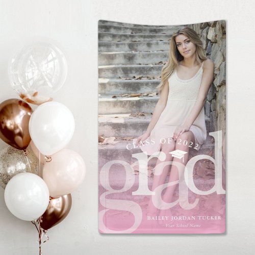 Bold GRAD Pink Ombre Overlay Photo Graduation Banner