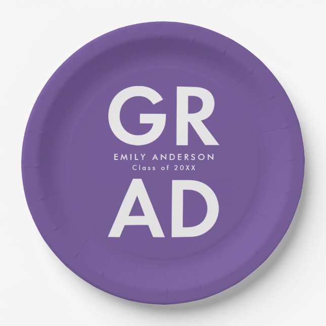 Bold Grad Purple Graduation Paper Plates (Front)