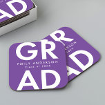 Bold Grad Purple Graduation Party Square Paper Coaster<br><div class="desc">Custom graduation paper coasters featuring "Grad" in bold white lettering with purple background. Personalize the graduation coasters by adding the graduate's name and graduation year. The personalized graduation coasters are perfect for both high school and college graduation parties.</div>