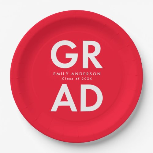 Bold Grad Red Graduation Paper Plates