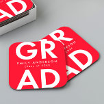 Bold Grad Red Graduation Party Square Paper Coaster<br><div class="desc">Custom graduation paper coasters featuring "Grad" in bold white lettering with red background. Personalize the graduation coasters by adding the graduate's name and graduation year. The personalized graduation coasters are perfect for both high school and college graduation parties.</div>