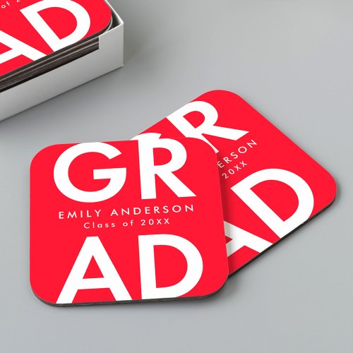 Bold Grad Red Graduation Party Square Paper Coaster