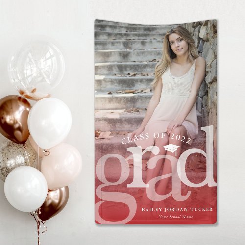 Bold GRAD Red Ombre Overlay Photo Graduation Banner