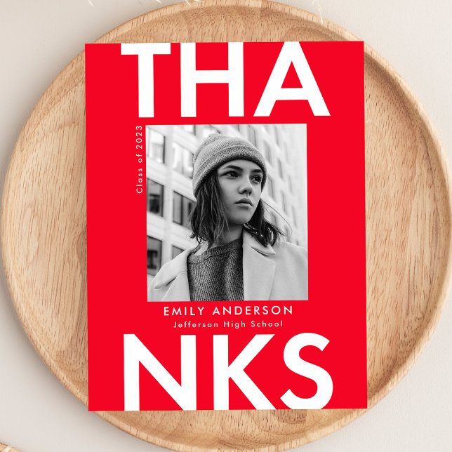 Bold Grad Red Photo Graduation Thank You Postcard (Creator Uploaded)