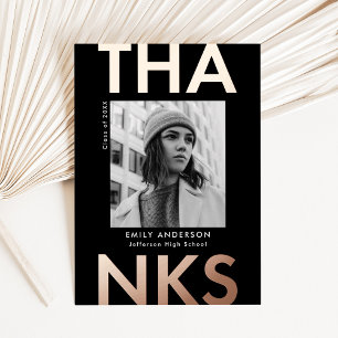 Bold Grad Rose Gold Graduation Thank You Card