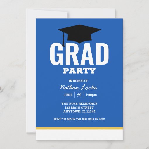 Bold Grad Royal Blue Graduation Party Invitation | Zazzle