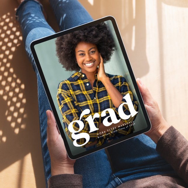 Bold grad simple vertical photo graduation announcement (Creator Uploaded)