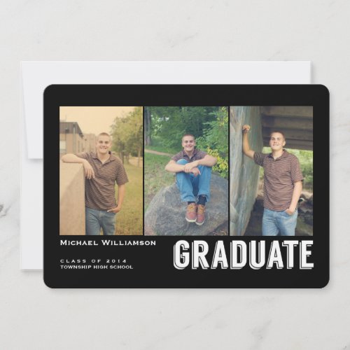 Bold Grad Three Photo Graduation Party Invitation