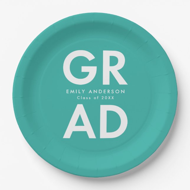 Bold Grad Turquoise Graduation Paper Plates (Front)
