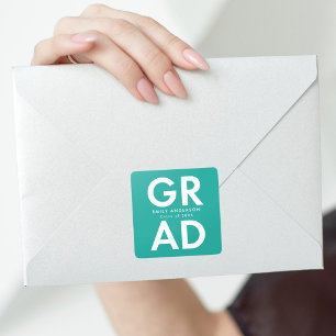 Bold Grad Turquoise Graduation Square Sticker