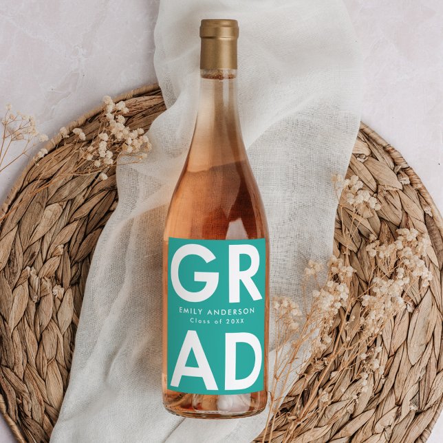 Bold Grad Turquoise Graduation Wine Label (Creator Uploaded)
