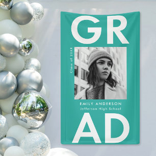 Bold Grad Turquoise Photo Graduation Banner