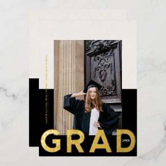 Bold Grad Two Tone Photo Graduation Foil Holiday Card