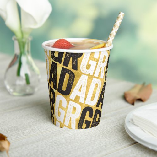 Bold GRAD Typography Gold Goil Graduation Party Paper Cups