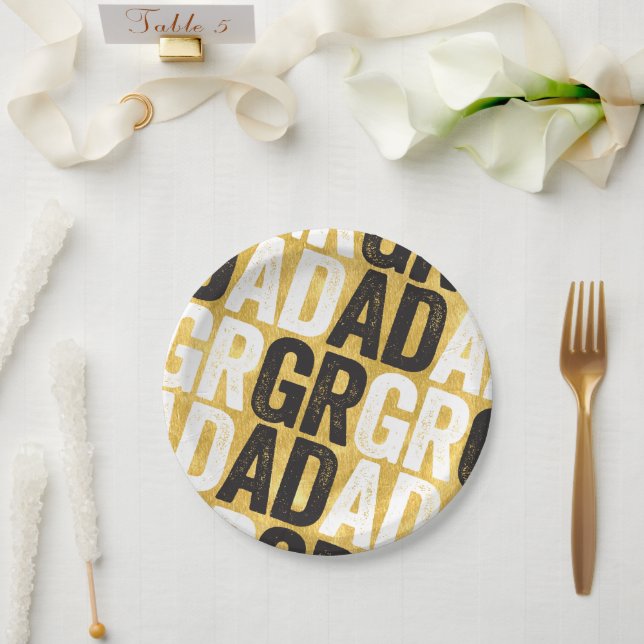Bold GRAD Typography Gold Goil Graduation Party Paper Plates (Wedding)