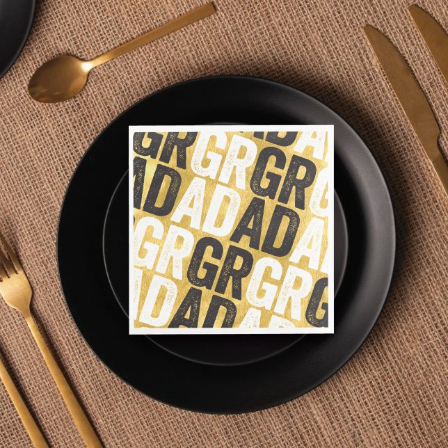 Bold GRAD Typography Gold Graduation Party Paper Dinner Napkins (Black&Gold Bold GRAD Typography Graduation Party Paper Napkins | fatfatin @ zazzle.com/color_therapy)