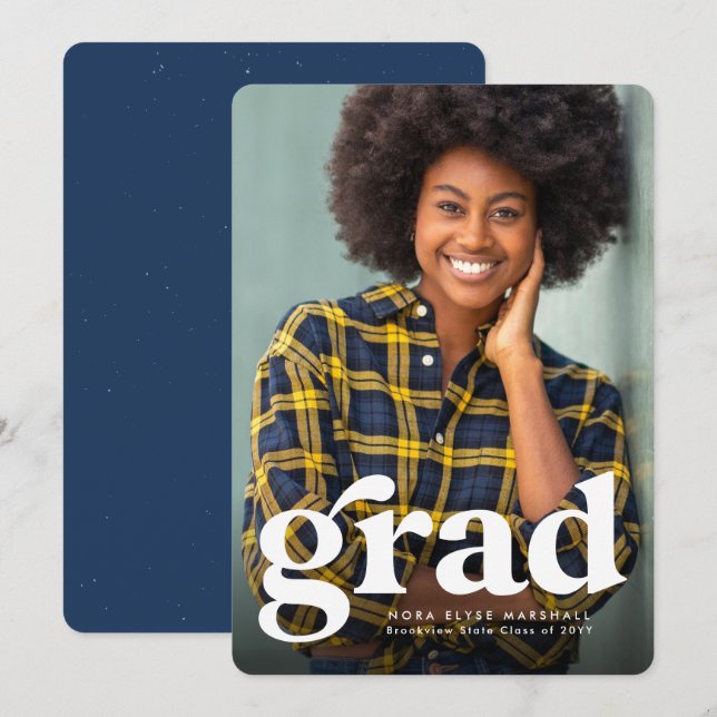 Bold grad vertical photo graduation announcement (Front/Back)