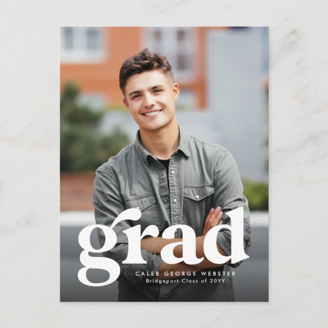 Bold grad vertical photo graduation invitation postcard (Front)